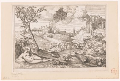 Ejderha Tarafından Korunan Andromeda ve Bulutta Uçan Perseus ile Manzara by Charles Macé (attributed to)