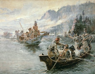 Aşağı Columbia Nehri üzerinde Lewis & Clark by Charles Marion Russell