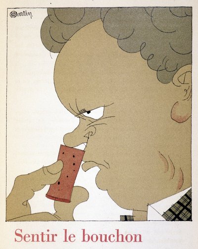 Mantarı hissetmek - Charles Martin (1884-1934) tarafından çizilen “Monseigneur le vin”de, Etablissements Nicolas kitapçığı by Charles Martin