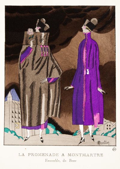 La Promenade a Montmartre, Moda Tabakları Koleksiyonundan, 1920 (pochoir baskı) by Charles Martin