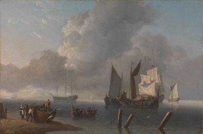 Açık Denizde Uzanan Savaş Gemileri, Komutan Amiral Amiral Gemisine Katılmak İçin Kürek Çekiliyor, Yelkenleri Bir Bulut Aralığıyla Aydınlatılıyor by Charles Martin Powell
