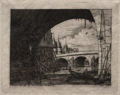 Paris Gravürleri: Notre Dame Köprüsü Kemeri, 1853. by Charles Meryon