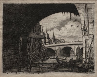 Paris Gravürleri: Notre Dame Köprüsü Kemeri, 1853. by Charles Meryon