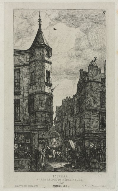 Taretli Ev, No. 22, rue de LEcole de Médecine, Paris, Marat Kulesi olarak anılır, 1861. by Charles Meryon