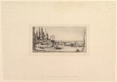 Pont-au-Change yaya köprüsü, 1621 yangınından sonra Yaya Köprüsü geçici olarak değiştirilir..., 1860. by Charles Meryon