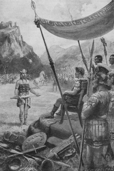Julius Caesar, Galya'da mağlup bir şefin boyun eğmesini alıyor (litho) by Charles Mills (after) Sheldon