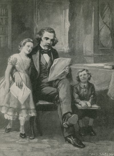 Nathaniel Hawthorne çocuklarına kitap okuyor by Charles Mills Sheldon