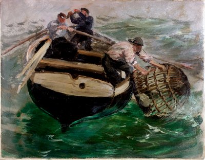 Istakoz Tencerede Çekme (kağıt üzerinde yağ) by Charles Napier Hemy