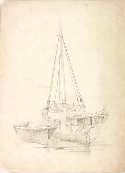 Eski Balıkçı Teknesi ve Bot (gövde rengi ve kağıt üzerine kurşun kalem) by Charles Napier Hemy