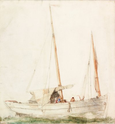 Sailing Boat (pencil and watercolour on paper) by Charles Napier Hemy