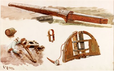 Tekne Ek Parçaları Çalışmaları (kağıt üzerinde bc ve wc) by Charles Napier Hemy