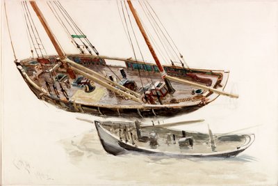 Bir Trol Gemisinin İki Çalışması (kağıt üzerinde bc, kalem ve wc) by Charles Napier Hemy