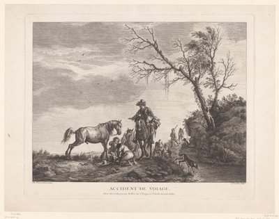 Bir mola sırasında yolcular Kaza de yolculuk. (nesne üzerindeki başlık) by Charles Nicolas Cochin (II)