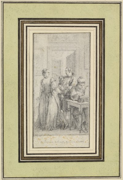 Sekizinci Gün, İlk Hikaye, Madonna Ambruogia, İyiliklerine Karşılık Ödemek İçin Gulfardo Tarafından Verilen İki Yüz Florini Kocasına Veriyor by Charles Nicolas Cochin II