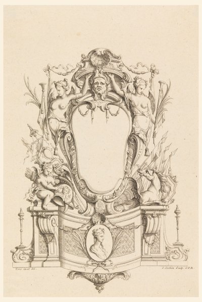"Yeni İcat Edilen Kartuşlardan" Kartuş Tasarımı by Charles Nicolas Cochin the younger