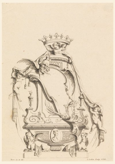 "Yeni İcat Edilen Kartuşlardan" Kartuş Tasarımı by Charles Nicolas Cochin the younger
