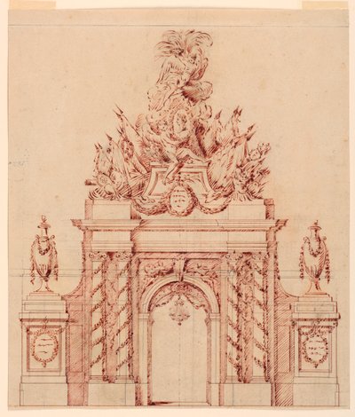 Veliaht prensin valisi olan bir Fransız generalin onuruna boyanmış bir dekorasyon tasarımı by Charles Nicolas Cochin the younger