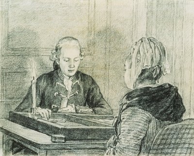 Oturan Bir Çift, Hanımın Arkadan Göründüğü, Mum Işığında Tavla oynayan by Charles Nicolas II Cochin