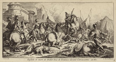 Toulouse'lu Didier'in Carcassonne'den önce yenilmesi ve ölümü, 587 (gravür) by Charles Nicolas II Cochin