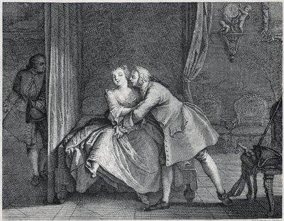 Les contes de La Fontaine için kulak yapıcı ve kalıp rafı resmi, yaklaşık 1743”. Charles-Nicolas Cochin (1715-1790) tarafından yapılan gravür. by Charles Nicolas II Cochin