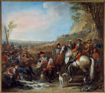 El bombalarının kralın evinden at sırtında durdurulması (1734). Merkezde, Mösyö de Creil, Komutan. Charles Parrocel tarafından yapılan boyama (1688 - 1752) by Charles Parrocel