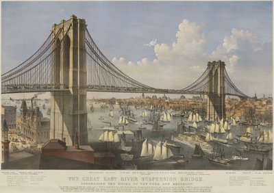 Great East River Asma Köprüsü, pub. 1874, Currier & Ives tarafından by Charles Parsons