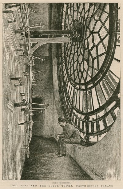 Saat kadranının arkasında, Big Ben ve Saat Kulesi, Westminster Sarayı by Charles Paul Renouard