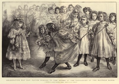 1 Mayıs Kutlaması, Mayıs Direği Dansının Sonunda Kraliçeye Saygı Gösterisi by Charles Paul Renouard