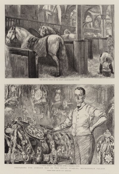 Kraliyet Ahırları, Buckingham Sarayı'nda Jübile Günü için hazırlanıyor by Charles Paul Renouard