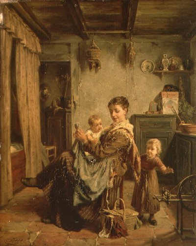 Önbellek-Önbellek, anne ve çocuklu bir iç mekan by Charles Petit