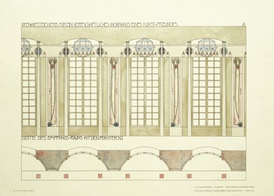 Resepsiyon ve Müzik Odası, c.1901 (renkli litografi) by Charles Rennie (after) Mackintosh