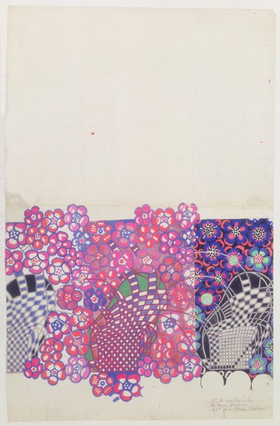Mavi ve pembe tütün çiçeği tasarımı by Charles Rennie Mackintosh