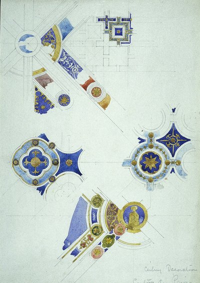 Tavan Dekorasyonu, Certosa di Pavia, 1891 (kağıt üzerine kurşun kalem ve sulu boya) by Charles Rennie Mackintosh