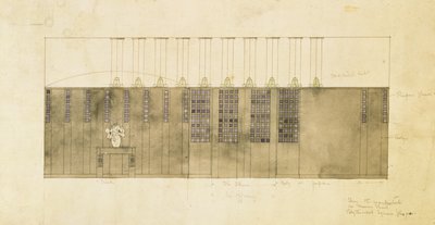 Duvar, masa ve kapılar için tasarım, 1905 (kağıt üzerine kalem ve mürekkep üzeri wc) by Charles Rennie Mackintosh