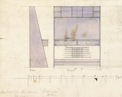 1904 yan ve ön cephede gösterilen bir lavabo için tasarım by Charles Rennie Mackintosh