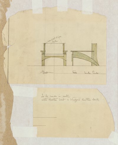 1905 ön ve yan cephelerde gösterilen bir meşe koltuk için tasarım by Charles Rennie Mackintosh