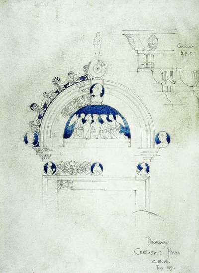 Kapı, Certosa di Pavia, 1891 (kağıt üzerine kurşun kalem ve sulu boya) by Charles Rennie Mackintosh