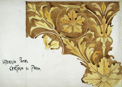 Intarsia Panel, Certosa di Pavia, 1891 (kağıt üzerine kurşun kalem ve sulu boya) by Charles Rennie Mackintosh
