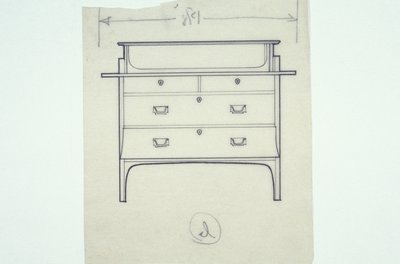 Mobilyaların çizgi çizimi (boyalı panellerle bir yerleşim), c.1910 (kağıt üzerine mürekkep) by Charles Rennie Mackintosh