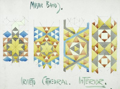 Mozaik Bantlar, Orvieto Katedrali, İçişleri, 1891 (kağıt üzerine kurşun kalem ve sulu boya) by Charles Rennie Mackintosh