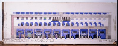 Bir dükkan ve kemerli cadde için daha önce kaydedilmemiş mimari çizimler, c.1915 by Charles Rennie Mackintosh