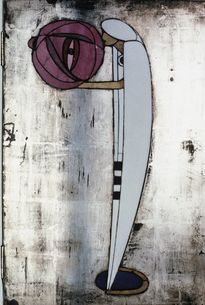 Bayan Rowat, 1902 için tasarlanmış beyaz dolap (ahşap, vitray, emaye) by Charles Rennie Mackintosh