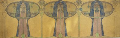 Stilize İnsan Figürleri, Ağaç ve Bitki Formlarından Dekoratif Friz, c.1895 (gri kuşe kağıda kurşun kalem ve suluboya) by Charles Rennie Mackintosh