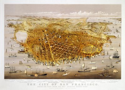 San Francisco Şehri, pub. 1878 (renkli litografi) by Charles Richard Parsons