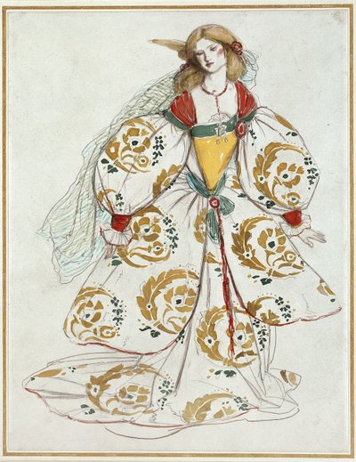 Kostüm Tasarımı (beyaz kağıt üzerine grafit üzerine sulu boya) by Charles Ricketts