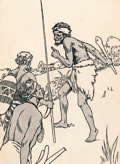 Bir yerleşimci çiftliğine yaklaşan Aborijin erkekler, 1912 by Charles Robinson