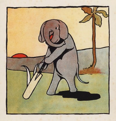 Saçmalık: Kriket oynayan fil (renkli lito) by Charles Robinson