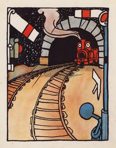 Saçmalık: Yağmurda dışarı çıkmaya korkan motor (renkli lito) by Charles Robinson