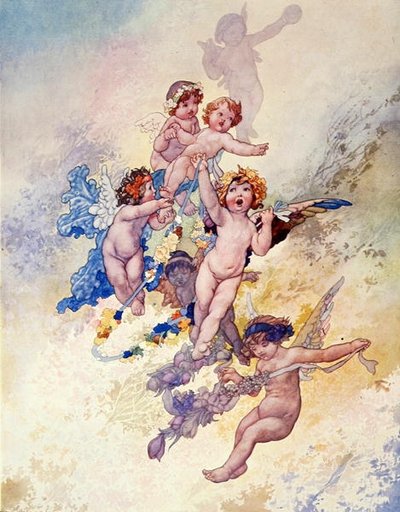 Çiçek Çelenkli Putti by Charles Robinson