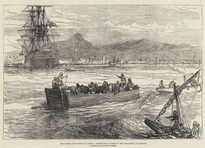 Kıbrıs'ın İngiliz İşgali, Larnaka'daki Karakolda Atların Karaya Çıkması by Sir John Charles Robinson